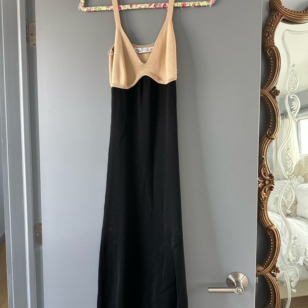 Elegant Zara Black and Tan Dress